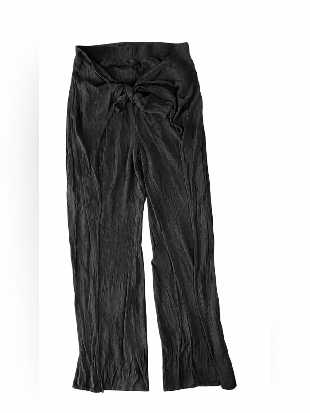 Kona Sol Black Crinkle Wide Leg Beach Cover Up Pants Size Small Pull On Wrap